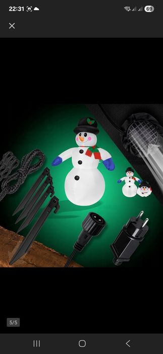 Nadmuchiwany bałwan z oświetleniem, 240cm, biała