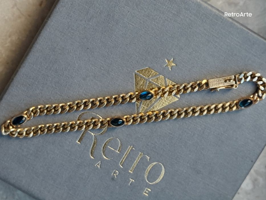 Retro Bransoletka  8.3g Złoto 585 Szafiry Nat. WYCENA