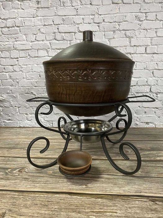 Садж кованный из красной глины кастрюля казанок 4 литра 2 соусника