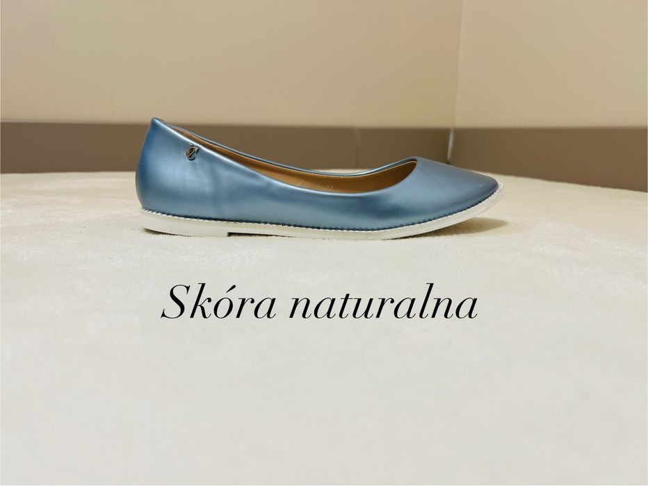 Baleriny skóra naturalna Vieses nowe niebieskie błękitne