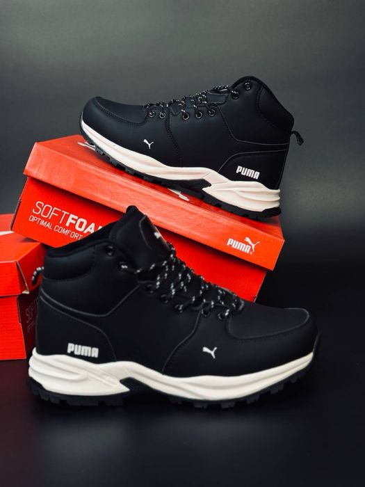 Мужские кожаные ботинки Puma с мехом / кожаные высокие кроссовки пума