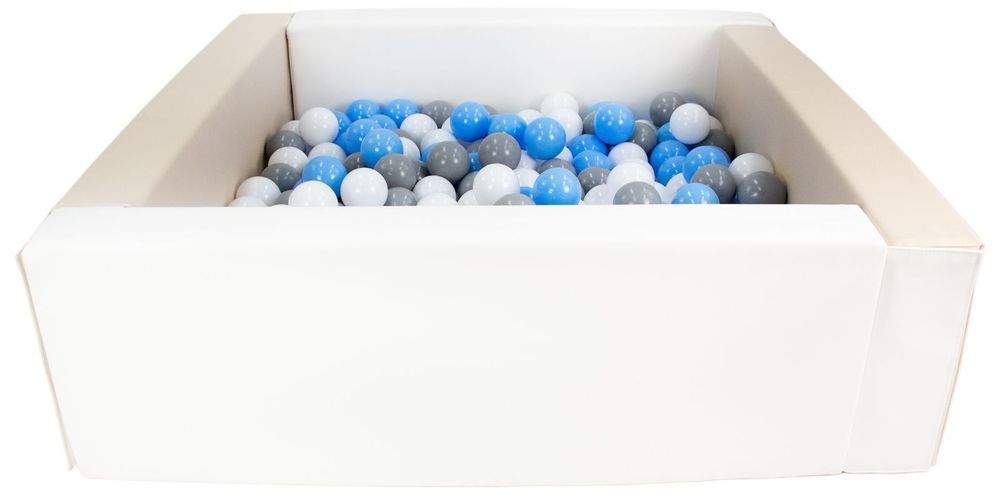 Kwadratowy suchy basen z ekoskóry z 200 piłeczkami biały, cappuccino