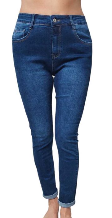 Bawełniane granatowe elastyczne spodnie jeansowe damskie, R. 46