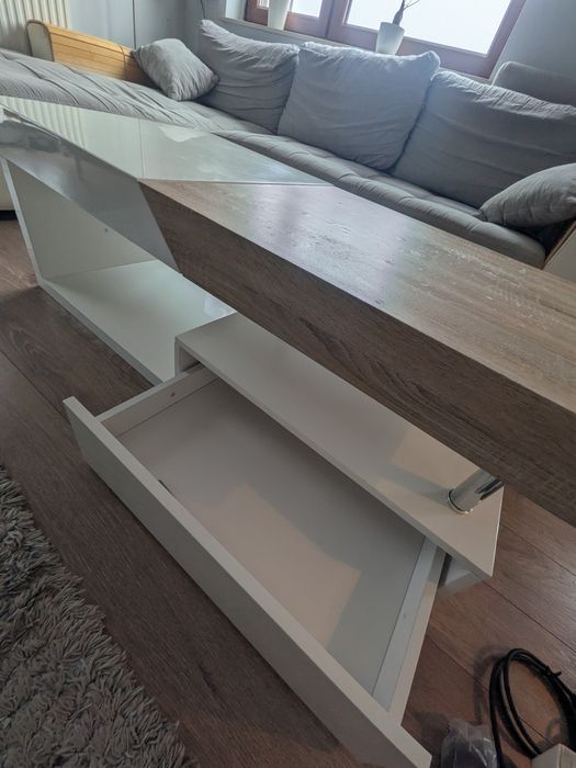 Ława do salonu  stolik kawowy szuflada rozkładana biały połys
