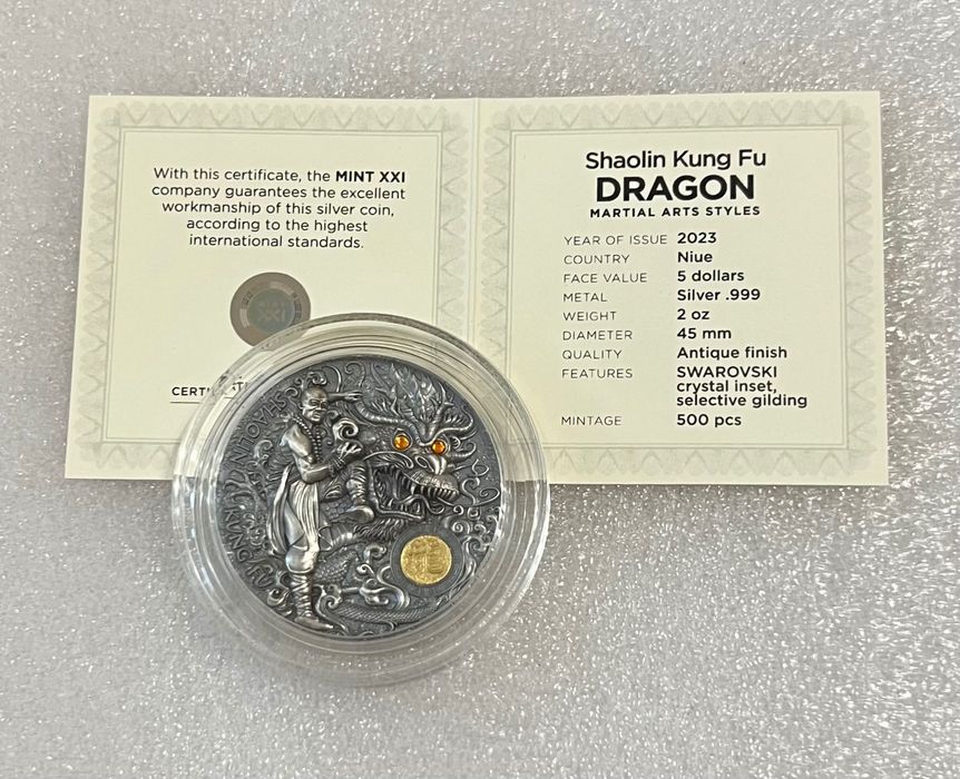 DRAGON - silver coin 2 Oz - Shaolin Kung Fu