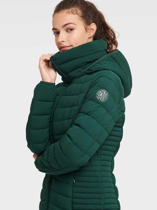 DKNY zielona długa kurtka puchowa S