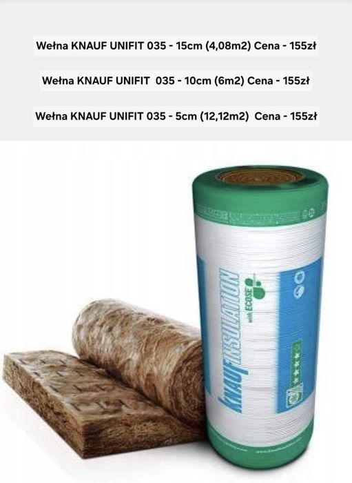 Wełna mineralna KNAUF UNIFIT 035 - 15cm, 10cm, 5cm