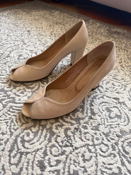 Buty beżowe , skórzane-zamszowe rozm 38