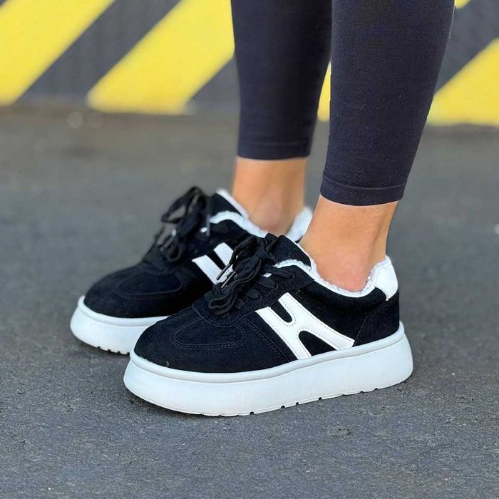 Жіночі кросівки з хутром (36–41) чорні, зимові, замшеві | Взуття