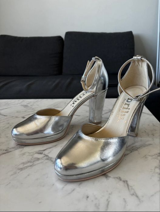 Buty srebrne nowe ślubne