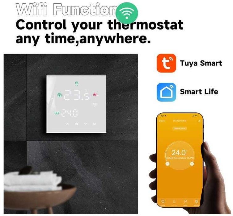 Inteligentny termostat WIfi Beok TGW60W-WIFI-WPB, sterowanie kotłem