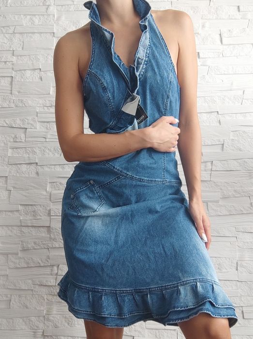 Dżinsowa sukienka MIDI falbanka rozmiar M