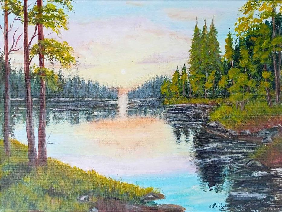 Magnetyzujący Obraz Ręcznie Malowany Na Płótnie – "ZACHÓD BARW" 30x40cm akryl