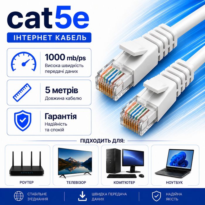 Інтернет кабель cat5e RJ45 - 5 метрів