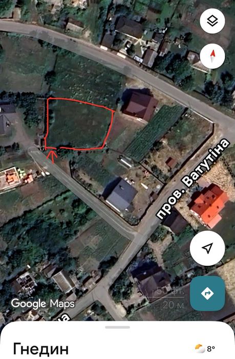 Ділянка 6,33 сот. під будівництво, центр Гнідина, $23 750 , Бориспільский раон продаж газ+електрика