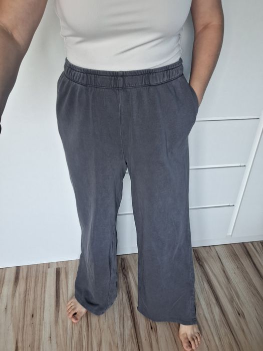 Spodnie damskie szerokie nogawki baggy dresowe sprany melanz S