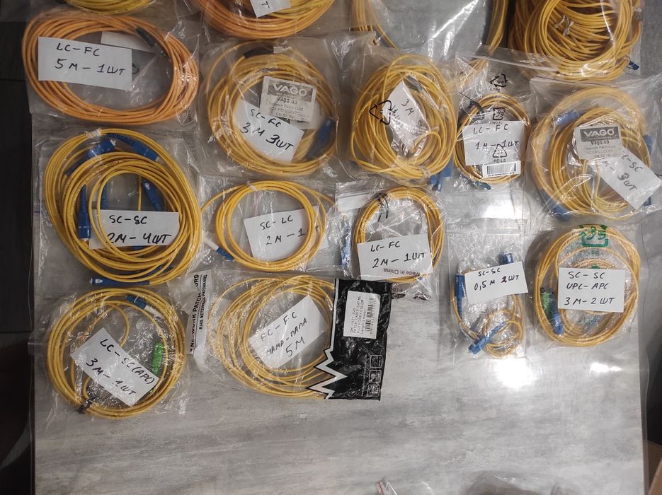 Продам Б/У патч-корды оптические одномодовые разной длины SC, LC, FC