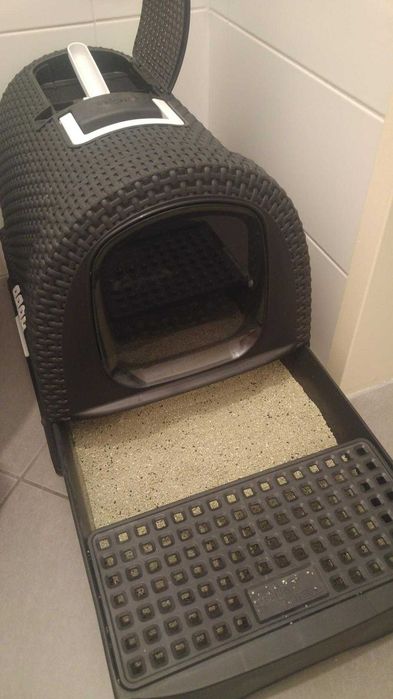 Nowoczesna kuweta dla kota kot dom zwierzęta ciemna duża rattan