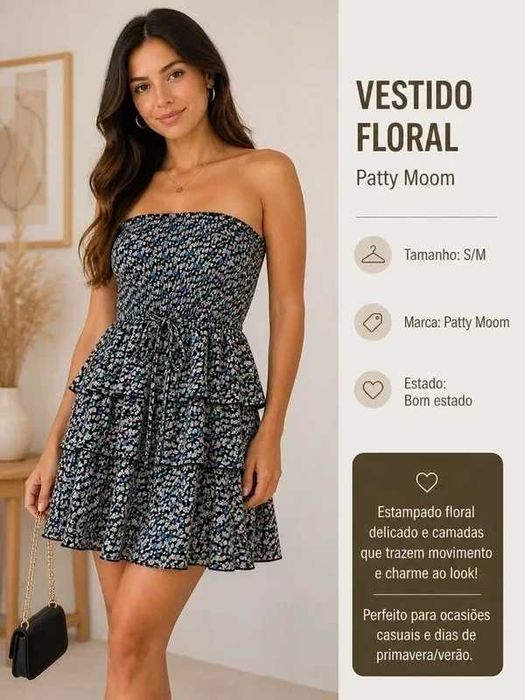 Vestido Curto Patty Moon Floral – Estilo Boho / Cai-Cai (Tam. S/M)