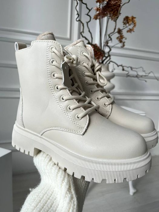 Черевики Бежеві з хутром та шкірою