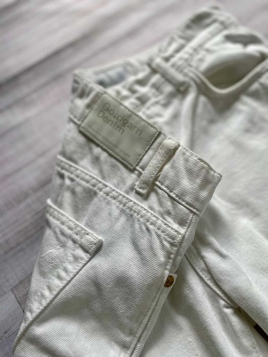 Goldgarn Denim jeansy białe rurki z dziurami elastyczne 100% bawełna