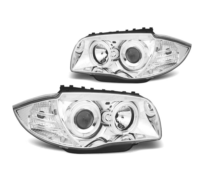 FARÓIS BMW E81 E87 E82 E88 ANGEL EYES CROMADOS CCFL