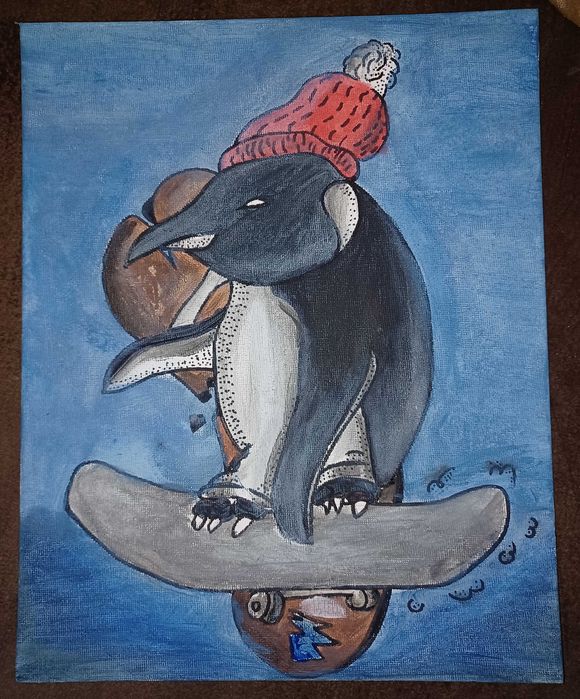 Autorski obraz widok autorski farby tempera most 24x30 cm