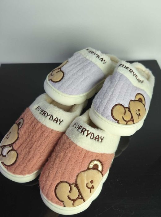 Pomarańczowe kapcie z misiem nowe futerko buty 40-41 24 cm