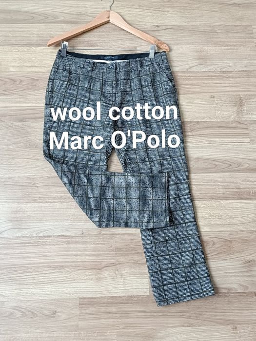 Spodnie damskie w kratkę eleganckie wełniane z wełną premium M 38