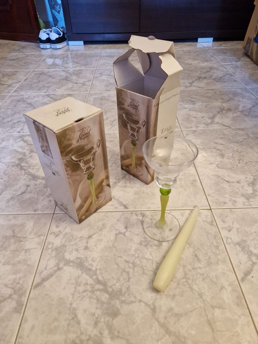 Castiçal com pé verde Cristal D'arques