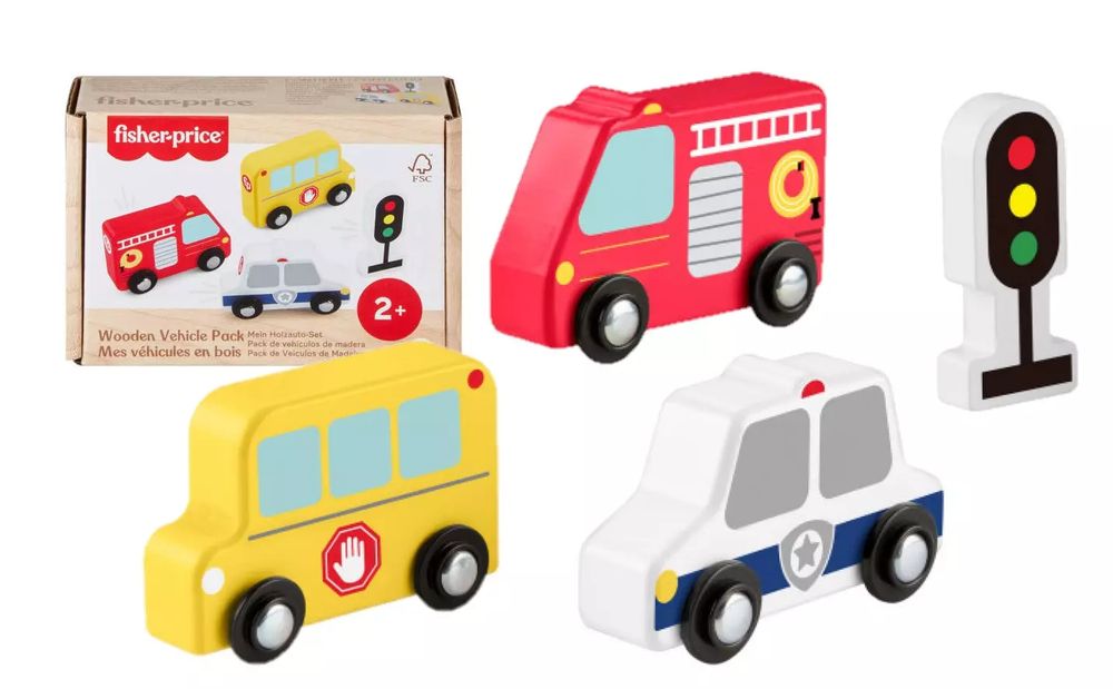 Fisher-Price. JCY32 Wood. Samochody drewniane. Nowy Produkt