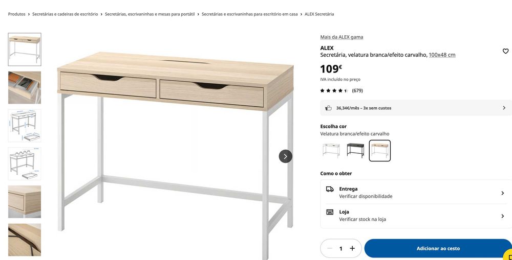 Secretária IKEA "Alex" 100 x 48 cm