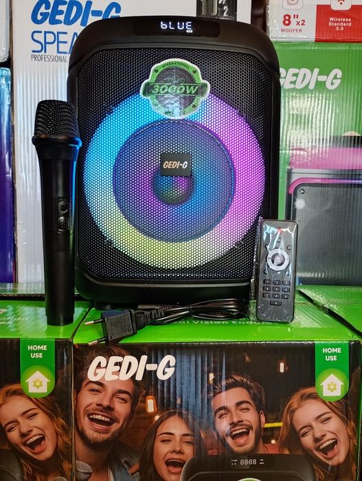 Блютуз караоке акустика Gedi-25(SD,USB,FM) пультДУ, 2микрофона