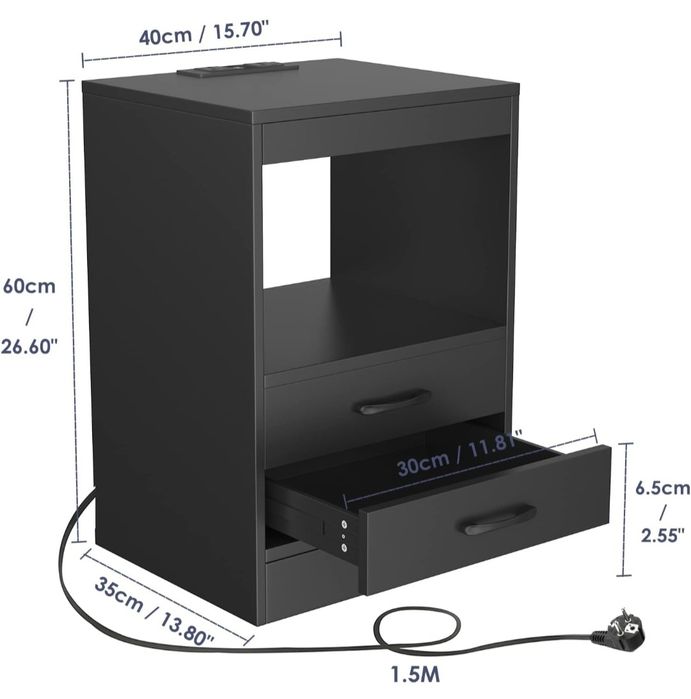 Mesa de Cabeceira com LED RGB e Tomadas USB