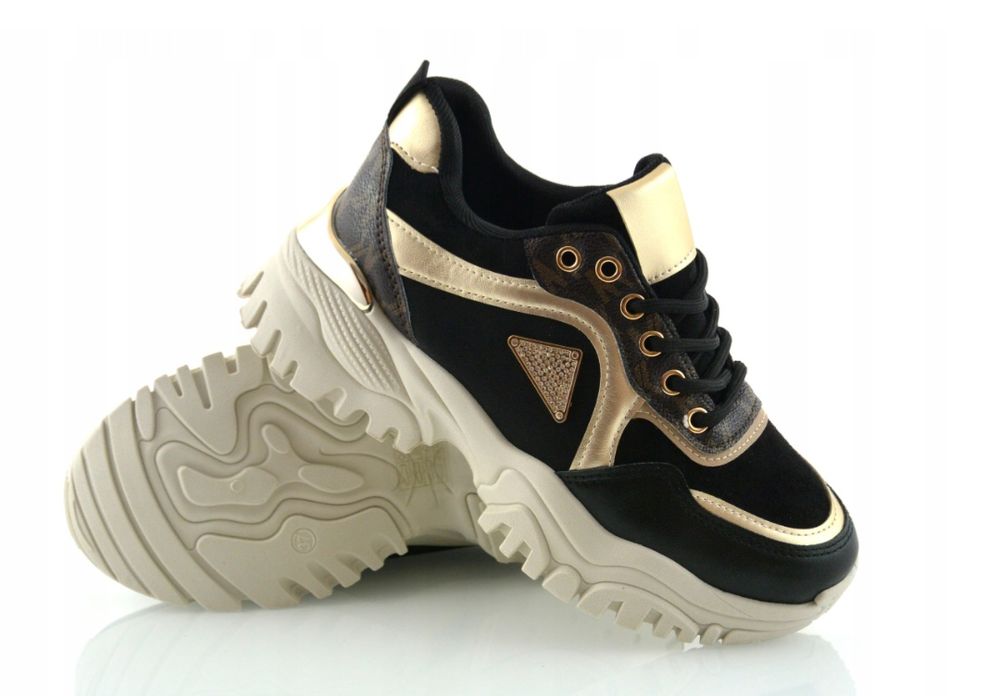 Czarne Damskie Sneakersy na grunej podeszwie rozmiar r 38 nowe