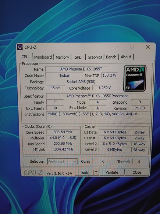 Комплект Материнська плата am3+AMD Phenom II X6 1055T 125W+ddr3