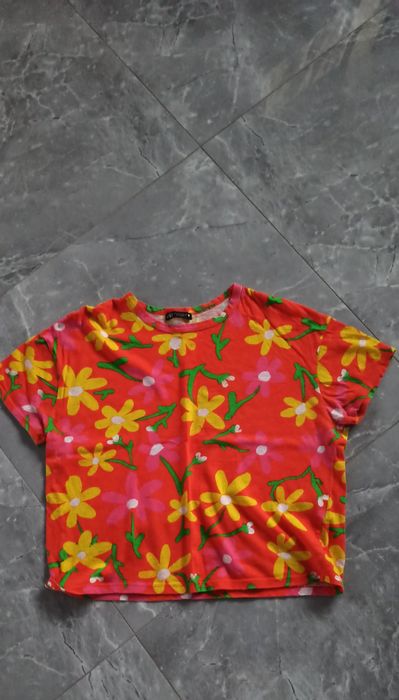 Pomarańczowy t-shirt w kwiatki Zara roz S