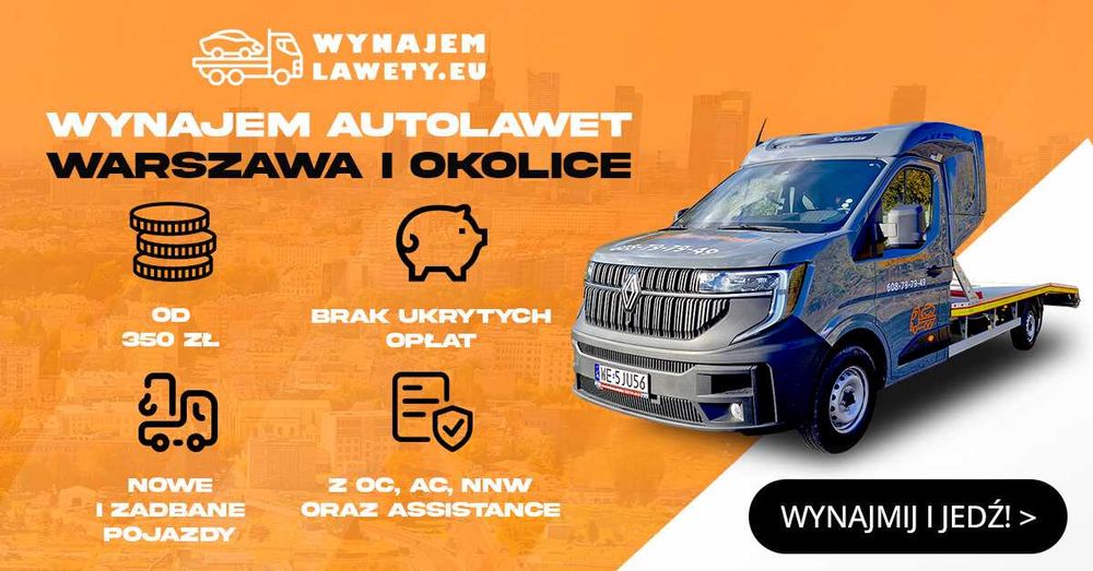 Wynajem lawety Warszawa, holowanie