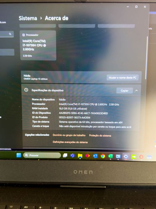 PORTÁTIL GAMING HP OMEN 15-EK0006NP – INTEL CORE I7-10750H / GTX 1660 TI 6GB /  16GB RAM / 512GB SSD / 15,6" FHD 144HZ