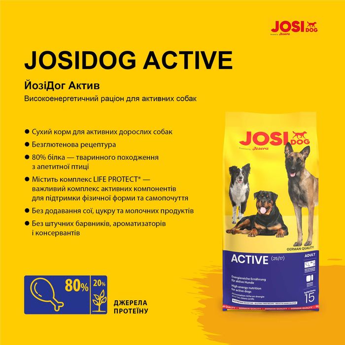 -15% JosiDog Active 15 кг від Josera. Преміум корм для активних собак