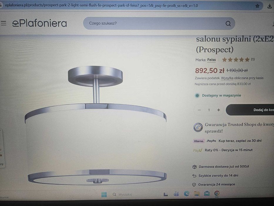 sufitowa oprawa plafonowa z odsadzeniem