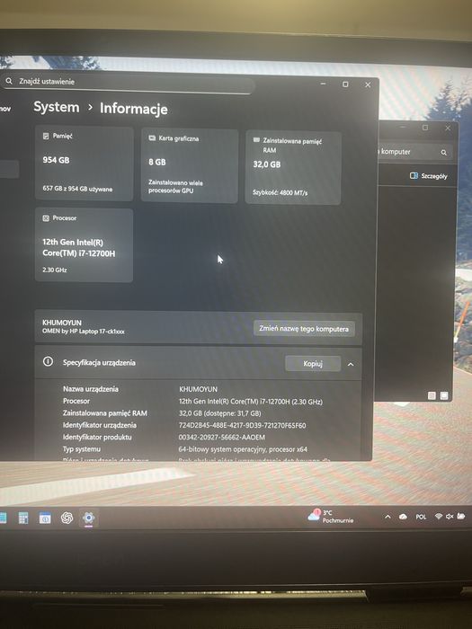 Laptop HP Omen 17 , i7-12700H, 32GB RAM, 1TB, RTX 3070 8GB
