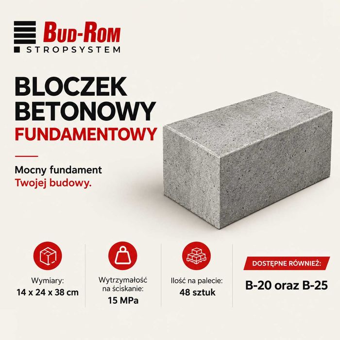 Bloczki betonowe B15 14x24x38 cm | fundamentowe | ściany fundamentowe Równy Fundament