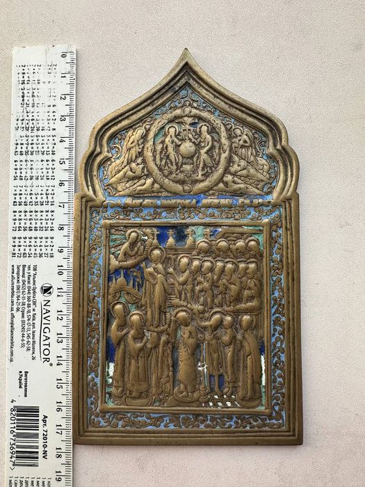 Бронзовая икона эмаль