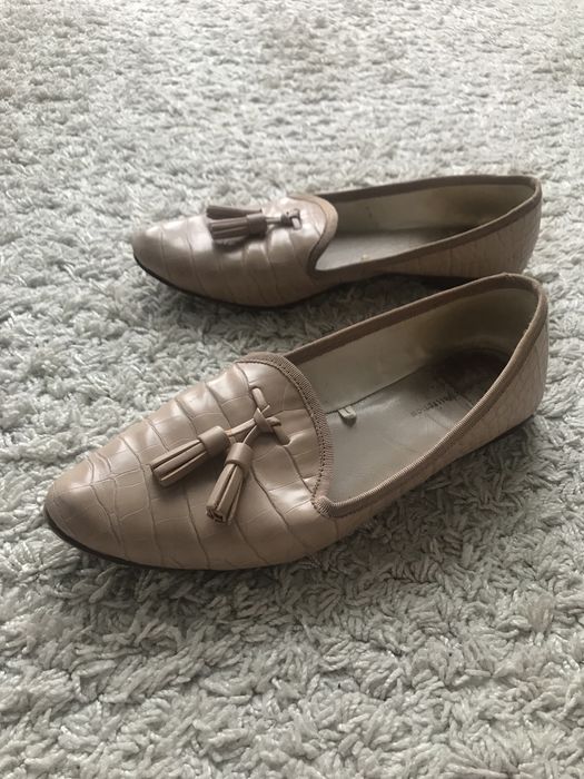 Zara baleriny, na plaskim, rozmiar 38, beżowe, skóra