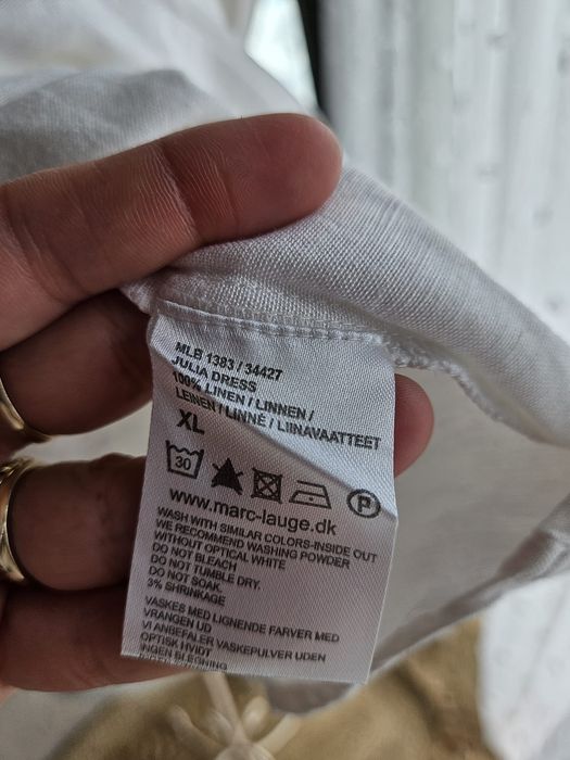 Lniana biała sukienka damska Marc Lauge XL 100% len luźna z rękawem