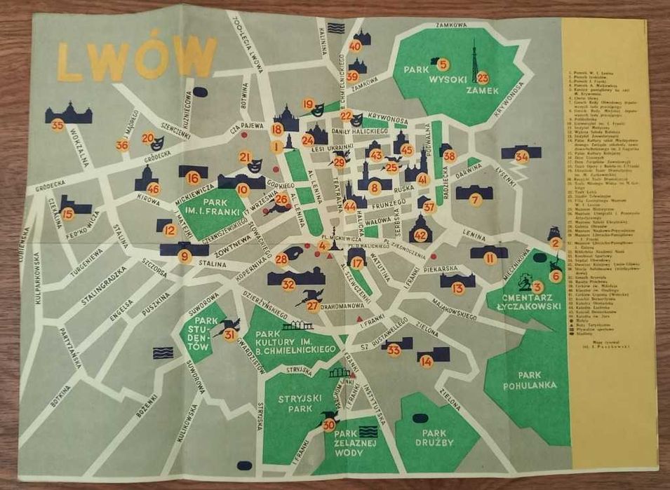 LWÓW / LWIW plan miasta polsko-ukraiński, sprzed 1961