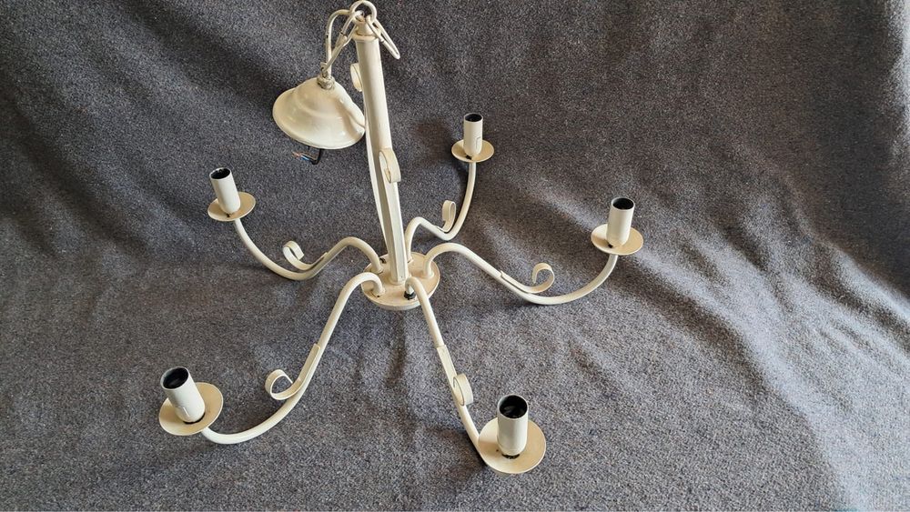 Candeeiro Lustre em Ferro Branco/beige