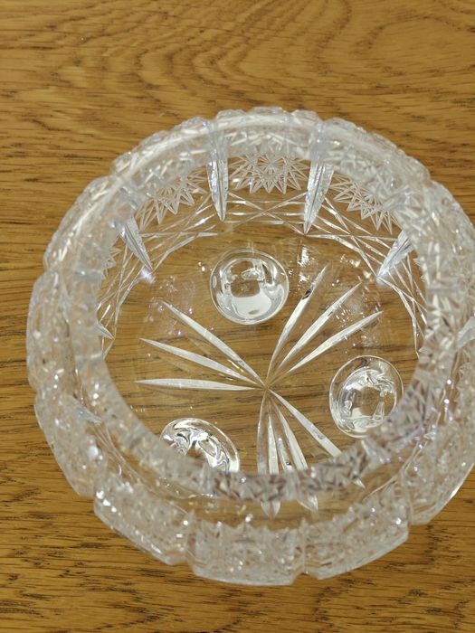 Kryształy PRL Misa na nóżkach, Wazon Kula, Owocarka