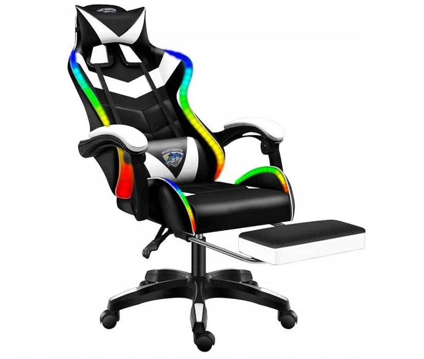 Fotel Gamingowy LED Masaż Pleców Obrotowy Krzesło Gracza – OKAZJA